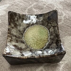 Artistic Ceramic Crystaline Square Candle Holder/Trinket Dish